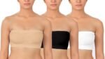Fabme Women's Cotton Blend Non-Padded Wirefree Strapless Bra (Po3-BR-TB_Multicoloured_Free Size_Beige, Black, White_Free Size)