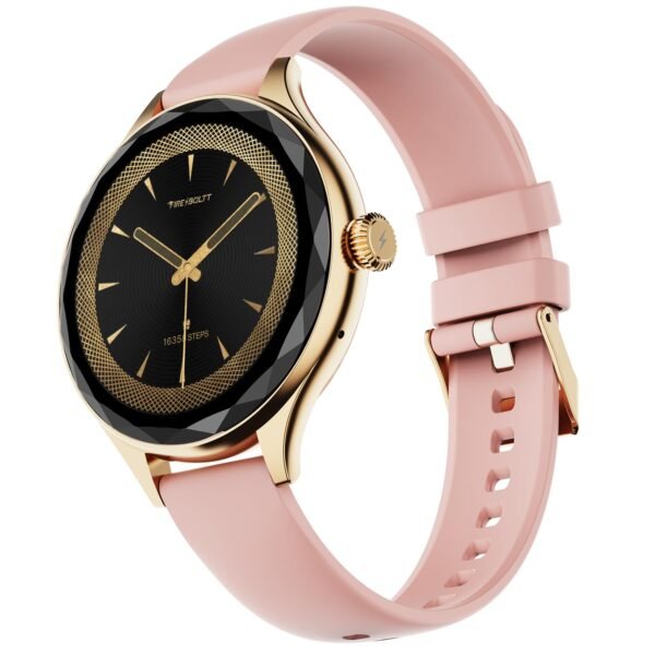 Fire-Boltt Phoenix Aura Women Smart Watch with 1.26” Diamond-Cut HD Display, Rotating Crown, Wireless Charging, Bluetooth Calling, Voice Assistant, 120+ Sports Modes - Rose Quartz