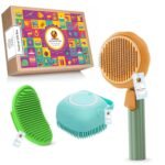 Foodie Puppies 3-in-1 Pet Grooming Combo Festival Gift Box for Dogs & Cats I Includes Pumpkin Slicker Brush, Silicone Dispenser & Soothing Glove I Perfect for Daily Grooming & Shedding Control