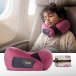 Frido Kids Memory Foam Travel Neck Pillow with Travel Pouch | 360° Chin & Neck Support for Comfortable Sleep | Adjustable Velcro Straps | Ideal for Car, Flight & Road Trips | Wine