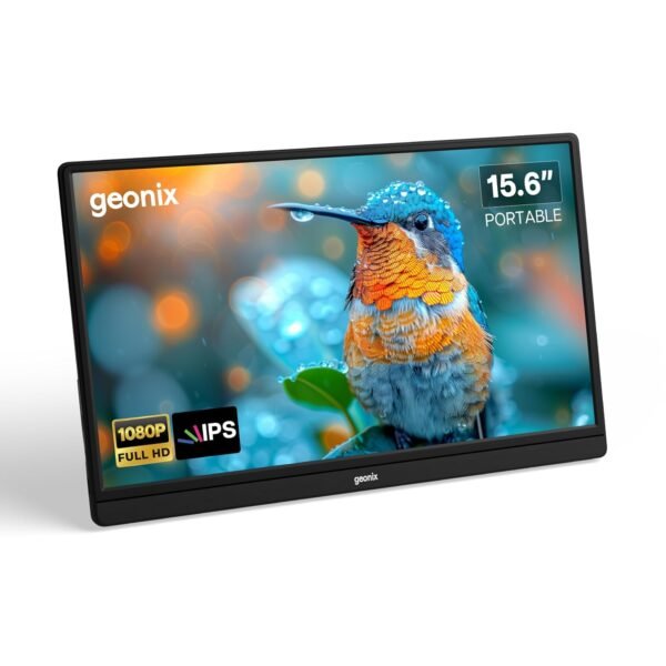 GEONIX 15.6 Inch Full HD 1080p, True IPS, Ultra Slim, 16:9 Aspect Ratio, 16.7M Colors, 72% sRGB, 2 Inbuilt Speakers with Foldable Kickstand Portable Monitor, Black (1 Year Warranty)