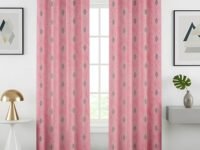 GOYCORS Polyester Premium Heavy Geometric Dmass Printed Window and Door Curtains 9 feet Long Set of 2 (Door 4 Feet x 9 Feet, Pink)