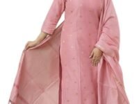 GoSriKi Kurta Sets for Women Rayon Viscose Printed | Kurta Pant Dupatta Set | Straight Kurti Set | V Neck 3/4 Sleeve Ethnic Outfit | Designer Indian Kurti Clothing with Pants Dupatta