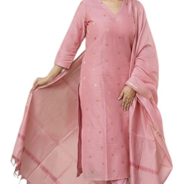 GoSriKi Kurta Sets for Women Rayon Viscose Printed | Kurta Pant Dupatta Set | Straight Kurti Set | V Neck 3/4 Sleeve Ethnic Outfit | Designer Indian Kurti Clothing with Pants Dupatta