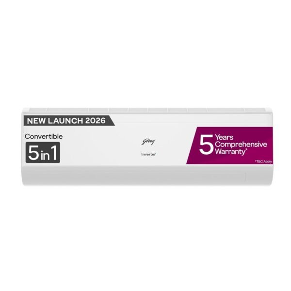 Godrej 1.5 Ton 5 Star New Star rated 5 Years Comprehensive Warranty AI powered 5-In-1 Convertible Cooling Inverter Split AC (Copper, Heavy Duty Cooling at 52 °C, AC 1.5T EC HIC 18J5TG WA, White)