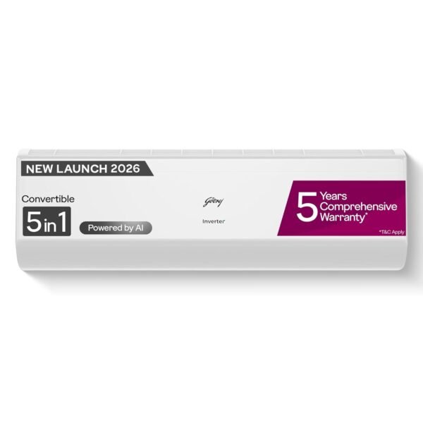 Godrej 2 Ton 3 Star AC,New star rated, 5-Year Comprehensive Warranty, AI Powered, 5-in-1 Convertible Cooling, I-Sense, Self Clean, Inverter Split AC, Copper Condenser (AC 2T EC HIC 24J3TS WA, White)