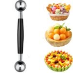 HONOOR Double-Sided Fruit Melon Baller Spoon, 2 in 1 Stainless Steel Melon Ballers Melon Scoop for Watermelon Cantaloupe Ice Cream,18cm, Black/Silver (AQ608)