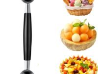 HONOOR Double-Sided Fruit Melon Baller Spoon, 2 in 1 Stainless Steel Melon Ballers Melon Scoop for Watermelon Cantaloupe Ice Cream,18cm, Black/Silver (AQ608)
