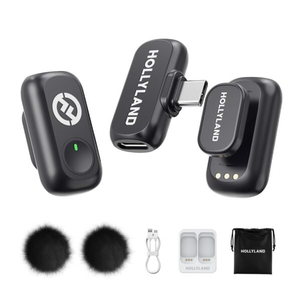 Hollyland Lark A1 Mini Duo Wireless Lavalier Microphone, 48kHz/24-bit Audio, 3-Level Noise Cancellation, 200m Range, Clip-On Mic for iPhone 15/16, Android, YouTube, Podcast & Vlog