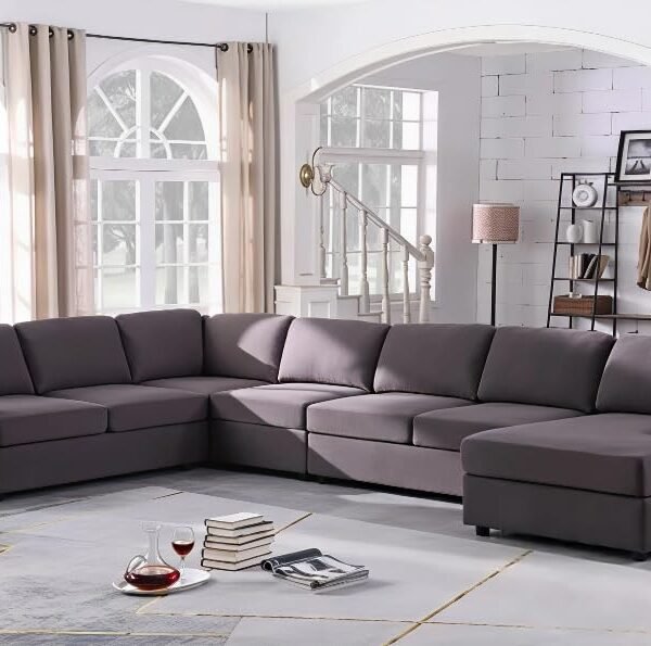 Homeify Georgia 8 Seater U Shape Sectional Sofa Set (Right Side,Gray)