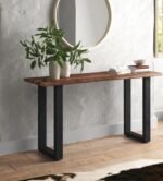 Homey Essense Contemporary Metal & Solid Sheesham Wood Live Edge for Entryway, Live Edge Console Table for Hallway, Console Table for Living Room | Brown