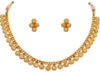 JFL - Jewellery for Less Traditional Gold Plated Filigree Necklace Set for Women | Handmade Ethnic Choker Jewellery Set with Matching Earrings | Wedding, Festive Necklace