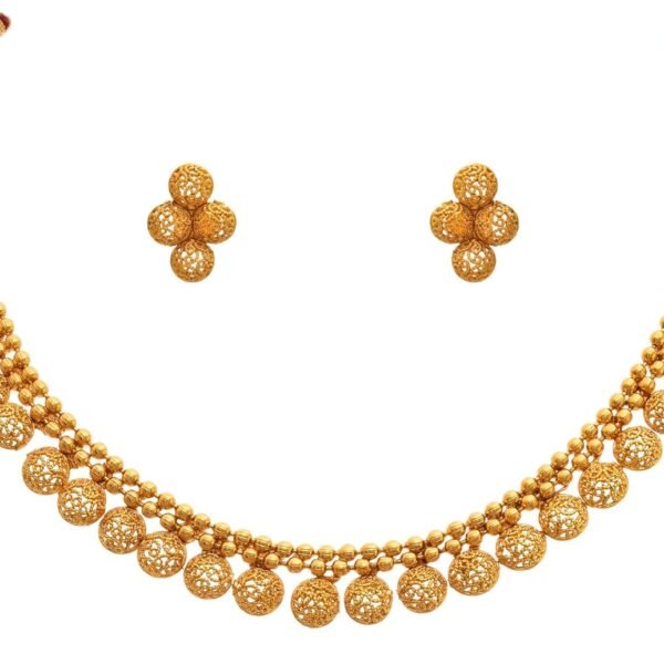 JFL - Jewellery for Less Traditional Gold Plated Filigree Necklace Set for Women | Handmade Ethnic Choker Jewellery Set with Matching Earrings | Wedding, Festive Necklace