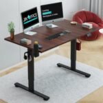 JIN OFFICE Octave Height Adjustable Desk Electric | Sit Stand Table, 80 Kg Wt. Cap, 2 Year Warranty| Standing Desk with Memory Preset, Cup Holder| Stability Crossbar| Brown 1200*750mm/25mm Thick Top
