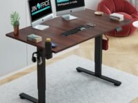JIN OFFICE Octave Height Adjustable Desk Electric | Sit Stand Table, 80 Kg Wt. Cap, 2 Year Warranty| Standing Desk with Memory Preset, Cup Holder| Stability Crossbar| Brown 1200*750mm/25mm Thick Top