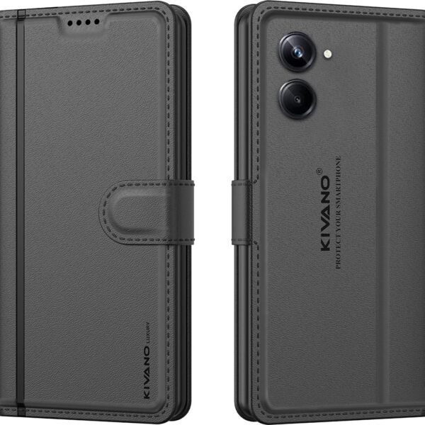 KIVANO LUXE® Compatible for Realme 10 Pro 5G Luxury Handmade Leather Magnetic Flip Folio Case | Card Holder & Kickstand | Slim Protective Cover | Unisex - Black