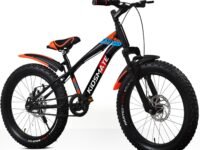 Kidsmate Stario Bike 20 x 300 Kids Cycle with Front Suspension | Dual Disc Brake | Ideal 7-10 Years 20T Fat Tyre Cycle - Matt Black