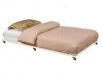 Kings Brand Twin Size Cream White Metal Roll Out Trundle Bed Frame for DayBed