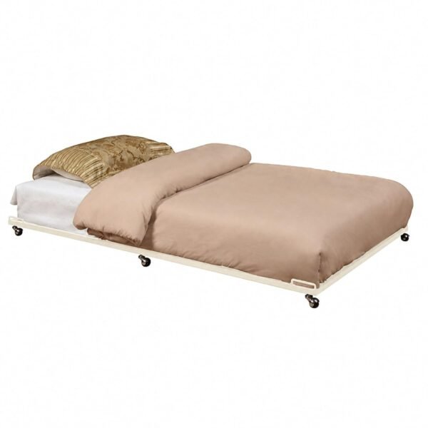 Kings Brand Twin Size Cream White Metal Roll Out Trundle Bed Frame for DayBed