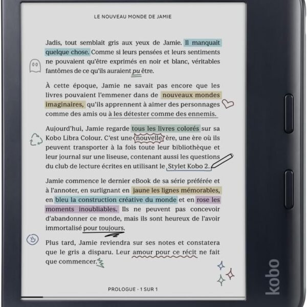 Kobo Libra Colour | eReader | 7” Glare-Free Colour E Ink Kaleido™ 3 Display | Dark Mode Option | Audiobooks | Waterproof | Black