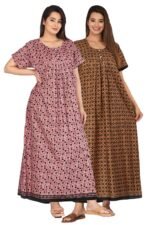 Kuruti B Sheets Nighty for Women Cotton Combo (Pack of 2) Nighty Gown Round Neck Short Sleeves Jaipuri Maxi Gown Printed Free Size