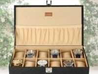 Ledo Watch Box Case Organizer Holder For Unisex 12 Slots Of Watches, Black Color - Wood