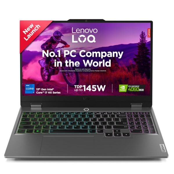 Lenovo LOQ Intel Core i7-13650HX| NVIDIA RTX 4060 8GB (24GB RAM/512GB SSD/144Hz Refresh Rate/15.6" (39.6cm)/Windows 11/Office Home 2024/3 Mon. Game Pass/Grey/2.4Kg), 83DV018LIN AI Gaming Laptop