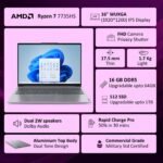 Lenovo ThinkBook 16, AMD Ryzen 7 7735HS, 16GB RAM, 512GB SSD, WUXGA IPS 16", Windows 11 Home, Office 2024, 1.7kg, 21MWA0R4IN, Backlit Keyboard, Fingerprint, 300 Nits, 1Y Warranty, Aluminium Top Laptop