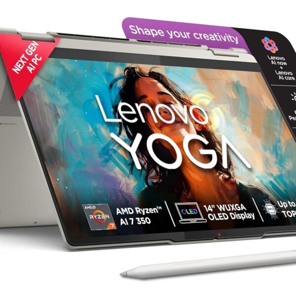 Lenovo Yoga 7 2-in-1 AMD Ryzen AI 7 350 (32GB RAM/1TB SSD/14 (35.5cm)/WUXGA OLED/50 Tops NPU/Copilot+ PC/Win 11/Office Home 2024+ Lenovo AI Now/Yoga Pen/Seashell/1.4Kg), 83JR009EIN Convertible Laptop