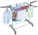 LiMETRO STEEL Single Pole Cloth Drying Stand Foldable and Portable with Wheels and 360 Rotating Hangers