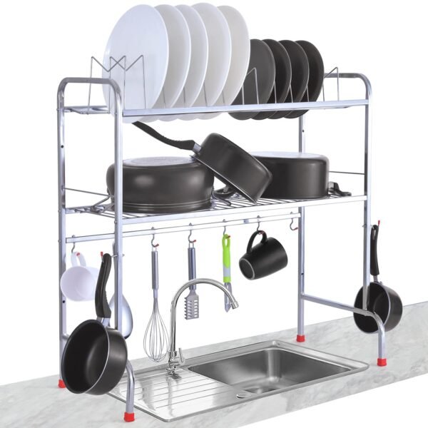 LiMETRO STEEL Stainless Steel Kitchen Storage Rack | Multipurpose Dish Drying & Over Sink Organizer Rack for Plates, Bowls & Utensils | Heavy Duty Rustproof Kitchen Rack (28 x 28)