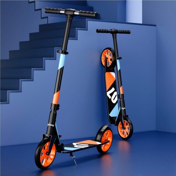 Lifelong Kick Scooter | Scooter for Kids 6-12 Boys & Girls | Foldable Adjustable Height Kick Scooter | 100 Kg Capacity | Big Wheels | Rear Brake | Outdoor Ride Gift for Kids (Green & Orange)