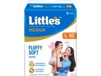 Little's Premium Baby Diapers L Size (Large) Pants Style | 9-14 kg | 62 Count | Super Jumbo FluffySoft Baby Diaper with Leakage Guard, Wetness Indicator & 12 Hours Absorption