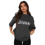 London Hills Women's Casual Printed Round Neck Oversized Longline Drop Shoulder Boho Style T-Shirt