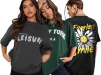 London Hills Women's Cotton Oversized Fit Printed Round Neck Oversized T-Shirt | Loose Fit Drop Shoulder T-Shirt Pack of 3