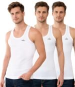 Lux Cozi Men's White Round Neck Sleeveless Cotton Vest (Pack of 3)