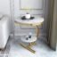 Luxury Marble Look End Table Sofa Side Table Corner Table with Storage Shelf for Home & Living Room Small Round Indoor Outdoor Coffee Table (Gold White)