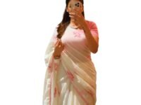 MARGI DESIGNERS Womens New Latest Bollywood Style Linen Cotton Floral Printed Fancy Lace Border Saree with Blouse | Saree For Womens