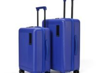 MOKOBARA Transit Set of 2 Luggage Trolley Bag,Cabin(40L)+Check-in(65L),Lightweight Polycarbonate Hardshell,360°Silent Wheels,TSA Lock,Premium Zipper,Suitcase for 18-21 Day Travel,Blue(Blue'd up)