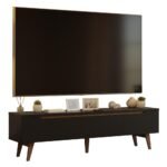 Madesa TV Stand Reims, Engineered Wood, Black Finish, 2 Doors 1 Drawer, Fits TVs up to 80 Inches, 180 x 50 x 40 cm