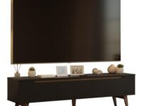 Madesa TV Stand Reims, Engineered Wood, Black Finish, 2 Doors 1 Drawer, Fits TVs up to 80 Inches, 180 x 50 x 40 cm