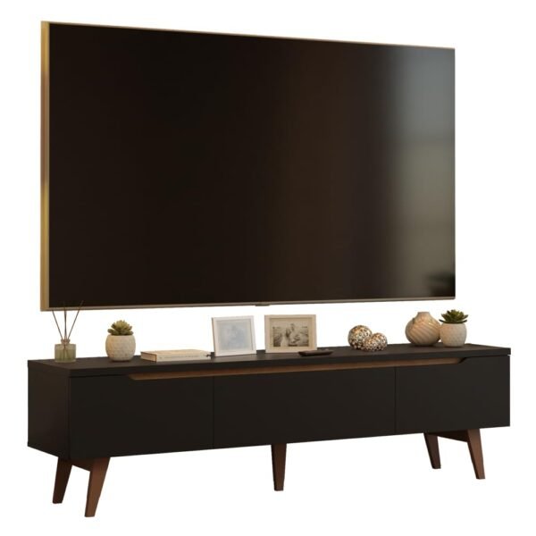 Madesa TV Stand Reims, Engineered Wood, Black Finish, 2 Doors 1 Drawer, Fits TVs up to 80 Inches, 180 x 50 x 40 cm