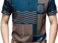 Men's Irregular Geometric Pattern and Alphabet Print Sports Collar Tshirt (Rizim Temu Print Polo-Blue)