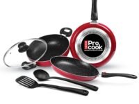 Milton Pro Cook Induction Cookware & Gas Stove Friendly Kitchen Jewel Set | 5 Pc Non-Stick Cookware Set | Kadhai with Lid, Fry Pan, Tawa, Laddle & Spatula | Durable 5-Layer Non Stick Coating | Maroon