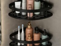 Misamo Enterprise Self Adhesive Aluminum Corner Shelf for Bathroom & Kitchen | Wall Mounted Storage Rack Organizer | No Drilling Bathroom Accessories Holder (Black,Pack of 2)