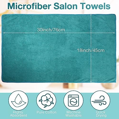 Newwiee 72 Pack Bleach Proof Towels Bulk for Salon Hair Microfiber Towels 18 x 30 Inch Dry Lint Free Hair Drying Salon Towel Hand Towels for Hair, Gym, Bath, Spa, Shaving, Barber (Green)