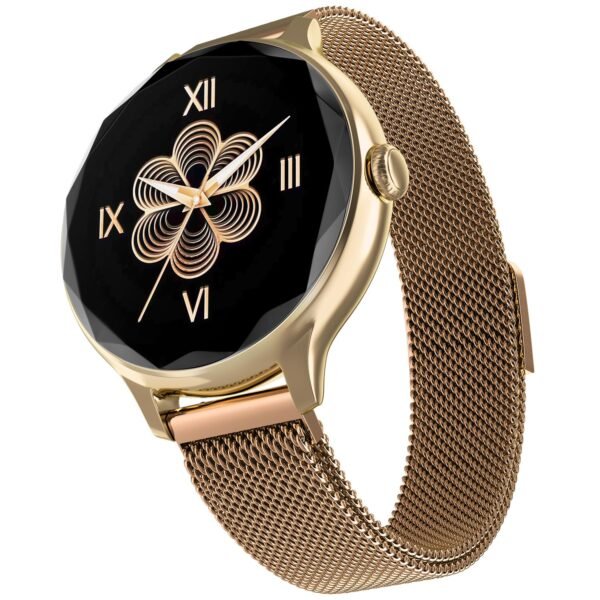 Noise Diva (Smartchoice) Smartwatch with Diamond Cut dial, Glossy Metallic Finish, AMOLED Display, Mesh Metal and Leather Strap Options, Female Cycle Tracker smart Watch for Women (Gold Link)