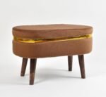 Ottoman Pouffe Bench Stool for Living Room Side Sitting Wooden Benches, Bedroom Velvet Poof Footstool Pouf Upholstered Small Patio Bench, 13x25x40 cm, Brown