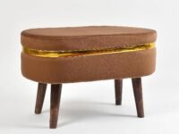Ottoman Pouffe Bench Stool for Living Room Side Sitting Wooden Benches, Bedroom Velvet Poof Footstool Pouf Upholstered Small Patio Bench, 13x25x40 cm, Brown