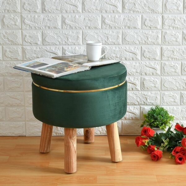 Ottoman Stool for Living Room Foot Rest | Velvet Small Ottoman Foot Stool | Solid Wood Legs | Footstool Puffy for Home, Bedroom & Makeup Table | 16x16x18 Inch (Small-Green)